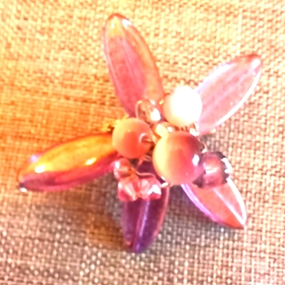 Jewelry - Purple Flower Brooch Czech Glass Beads w/ Swarovski - New Item (1.5")